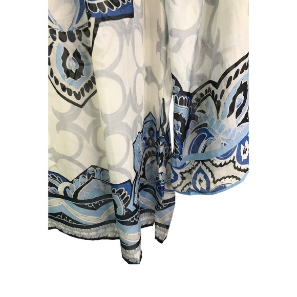 Hale Bob Women's Silk Beaded Tunic Top White & Blue Persian Floral Print Sheer S - Picture 9 of 11